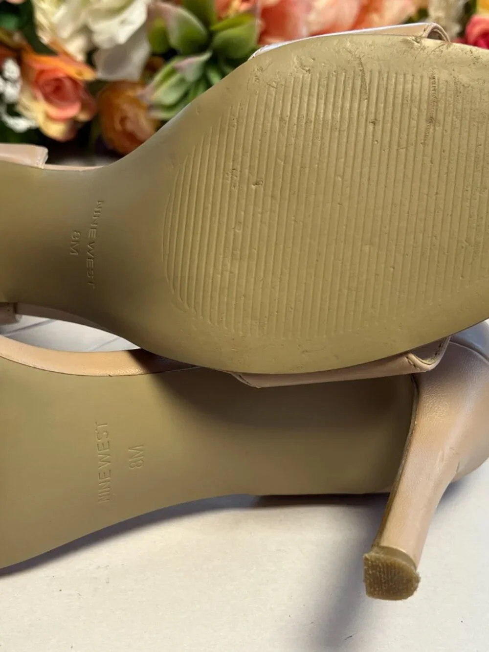 Nine West Nude Ankle Strap Stiletto Sandals Open Toe Dress Heels Women’s 8M